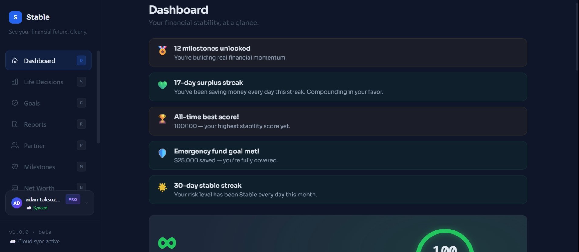 Stable — Financial Stability Tracker dashboard